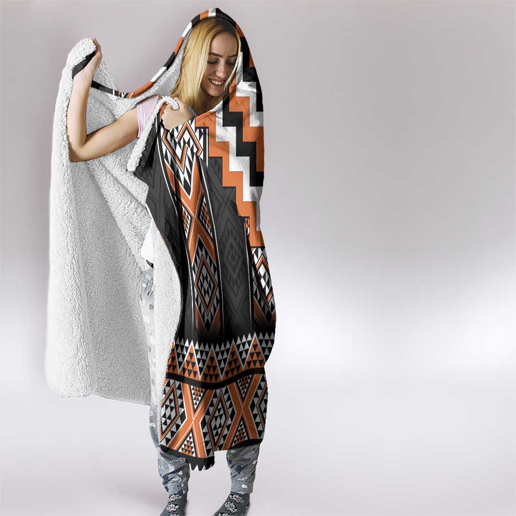 Orange Taniko Pattern Aotearoa Hooded Blanket Niho Taniwha Mix Poutama LT14 - Polynesian Pride