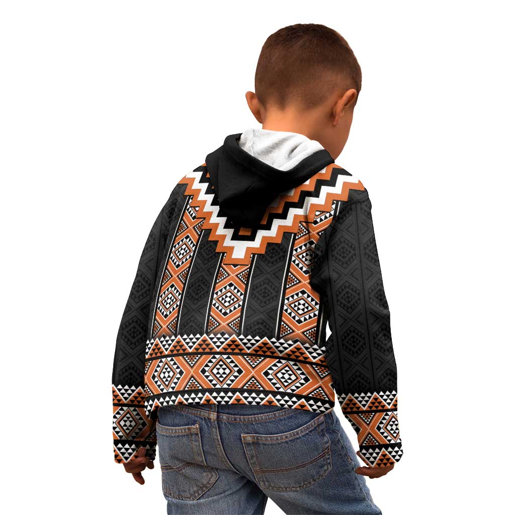 Orange Taniko Pattern Aotearoa Kid Hoodie Niho Taniwha Mix Poutama LT14