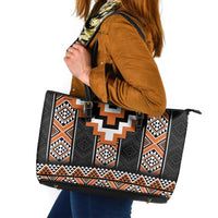 Orange Taniko Pattern Aotearoa Leather Tote Bag Niho Taniwha Mix Poutama LT14 Orange - Polynesian Pride