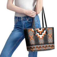 Orange Taniko Pattern Aotearoa Leather Tote Bag Niho Taniwha Mix Poutama LT14 - Polynesian Pride