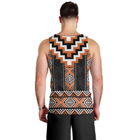 Orange Taniko Pattern Aotearoa Men Tank Top Niho Taniwha Mix Poutama LT14 - Polynesian Pride