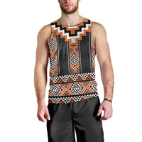 Orange Taniko Pattern Aotearoa Men Tank Top Niho Taniwha Mix Poutama LT14 - Polynesian Pride