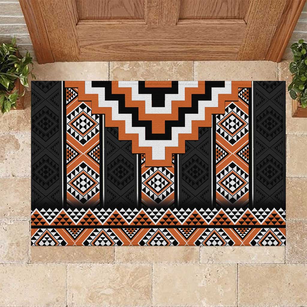 Orange Taniko Pattern Aotearoa Rubber Doormat Niho Taniwha Mix Poutama
