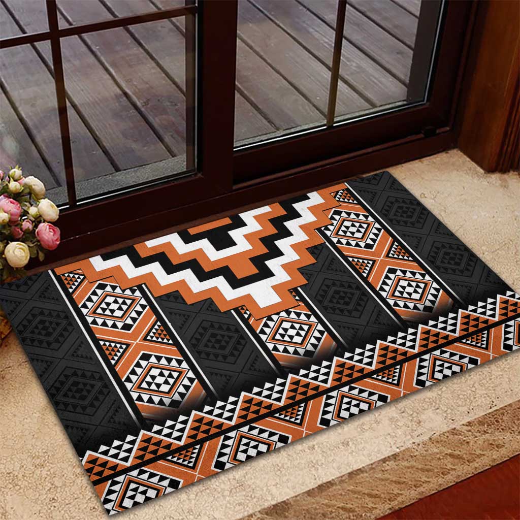 Orange Taniko Pattern Aotearoa Rubber Doormat Niho Taniwha Mix Poutama