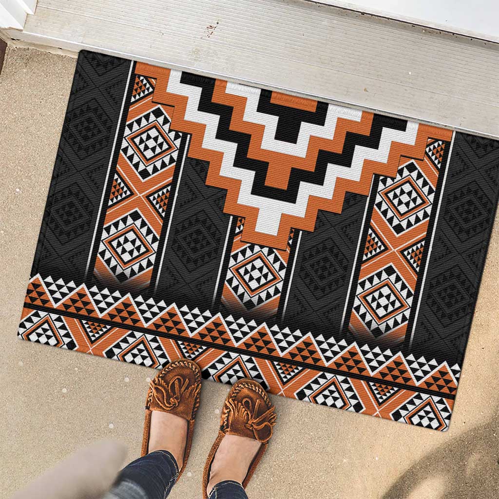 Orange Taniko Pattern Aotearoa Rubber Doormat Niho Taniwha Mix Poutama
