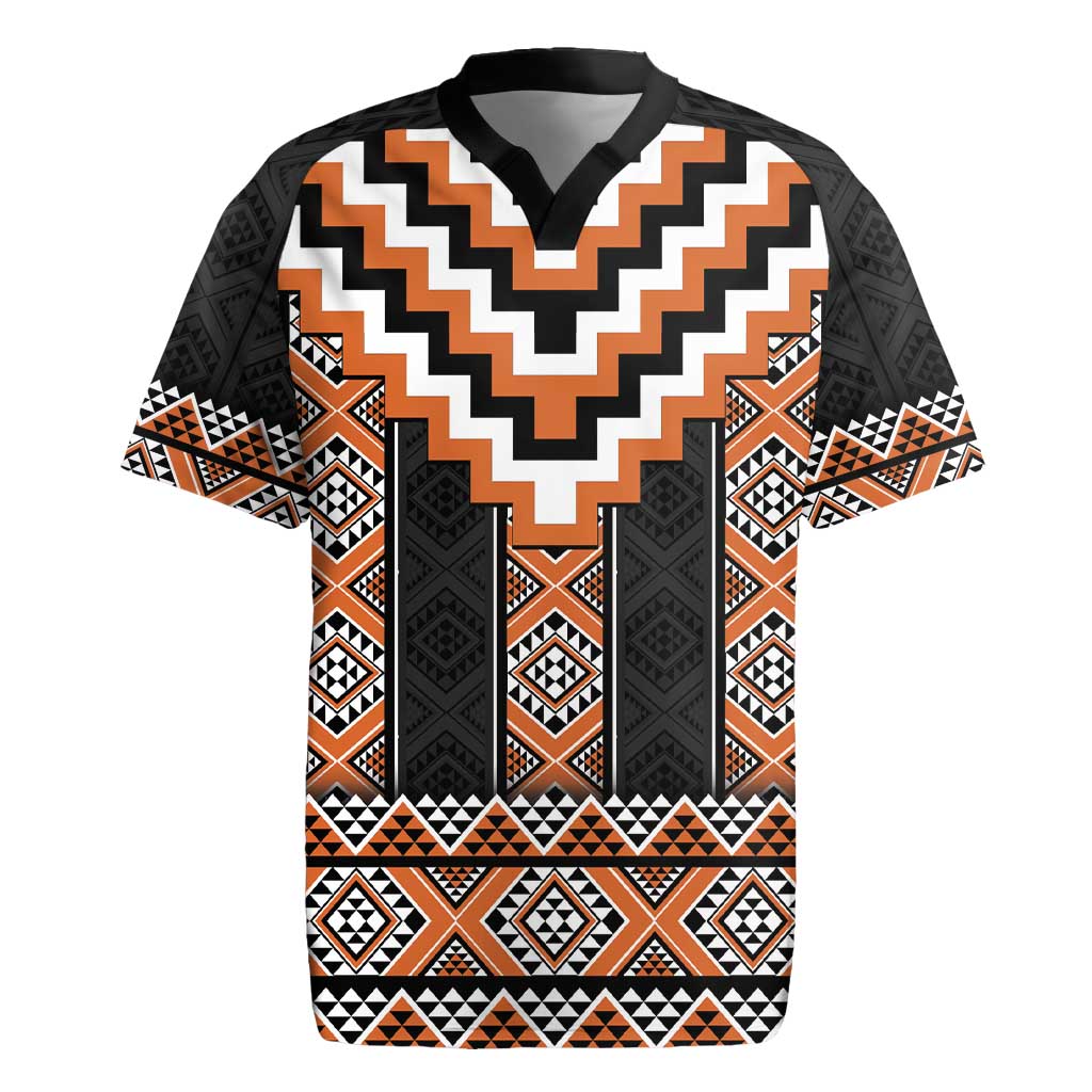 Orange Taniko Pattern Aotearoa Rugby Jersey Niho Taniwha Mix Poutama LT14