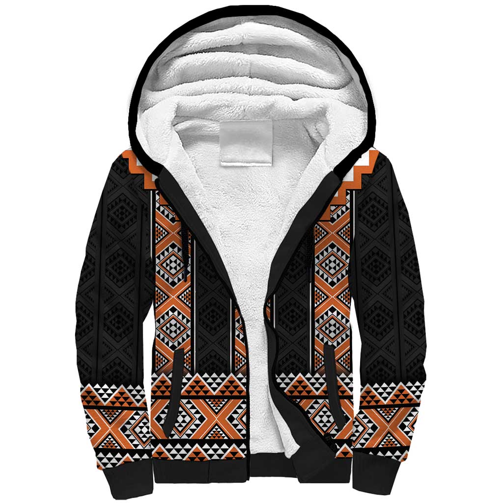 Orange Taniko Pattern Aotearoa Sherpa Hoodie Niho Taniwha Mix Poutama LT14 Unisex Orange - Polynesian Pride