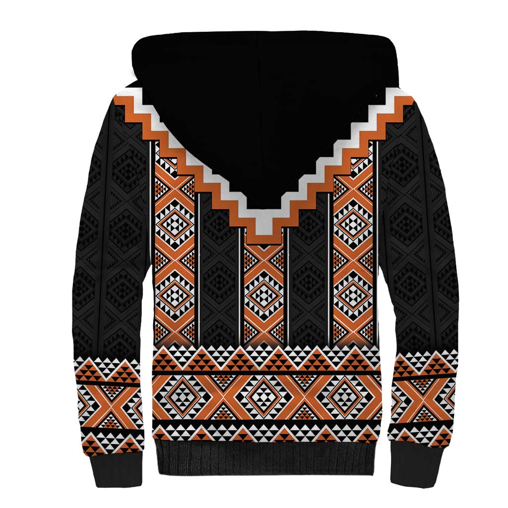 Orange Taniko Pattern Aotearoa Sherpa Hoodie Niho Taniwha Mix Poutama LT14 - Polynesian Pride