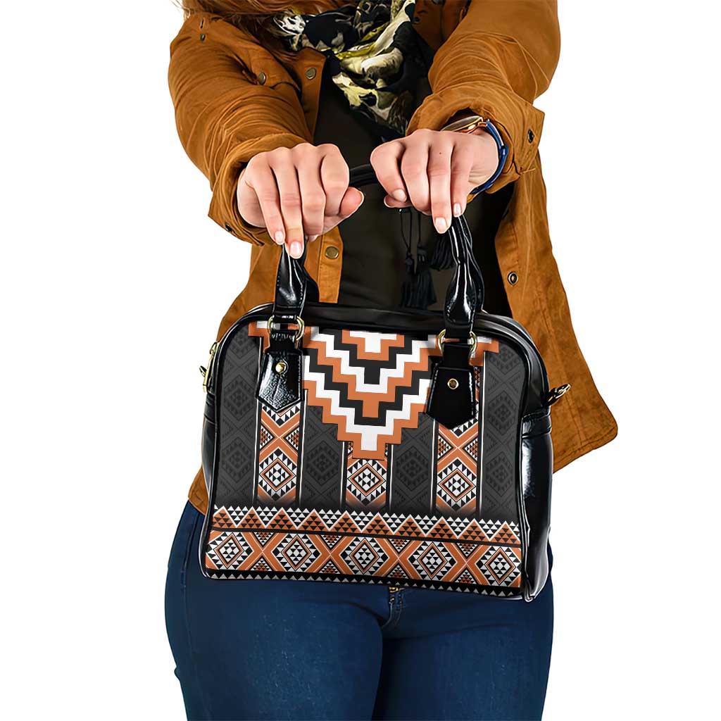 Orange Taniko Pattern Aotearoa Shoulder Handbag Niho Taniwha Mix Poutama