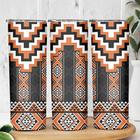 Orange Taniko Pattern Aotearoa Skinny Tumbler Niho Taniwha Mix Poutama LT14