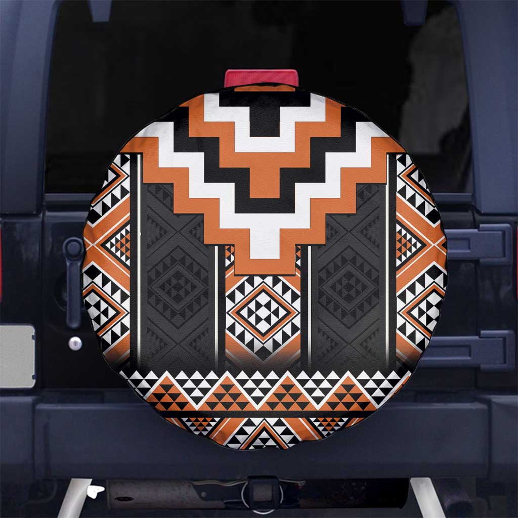 Orange Taniko Pattern Aotearoa Spare Tire Cover Niho Taniwha Mix Poutama LT14 - Polynesian Pride