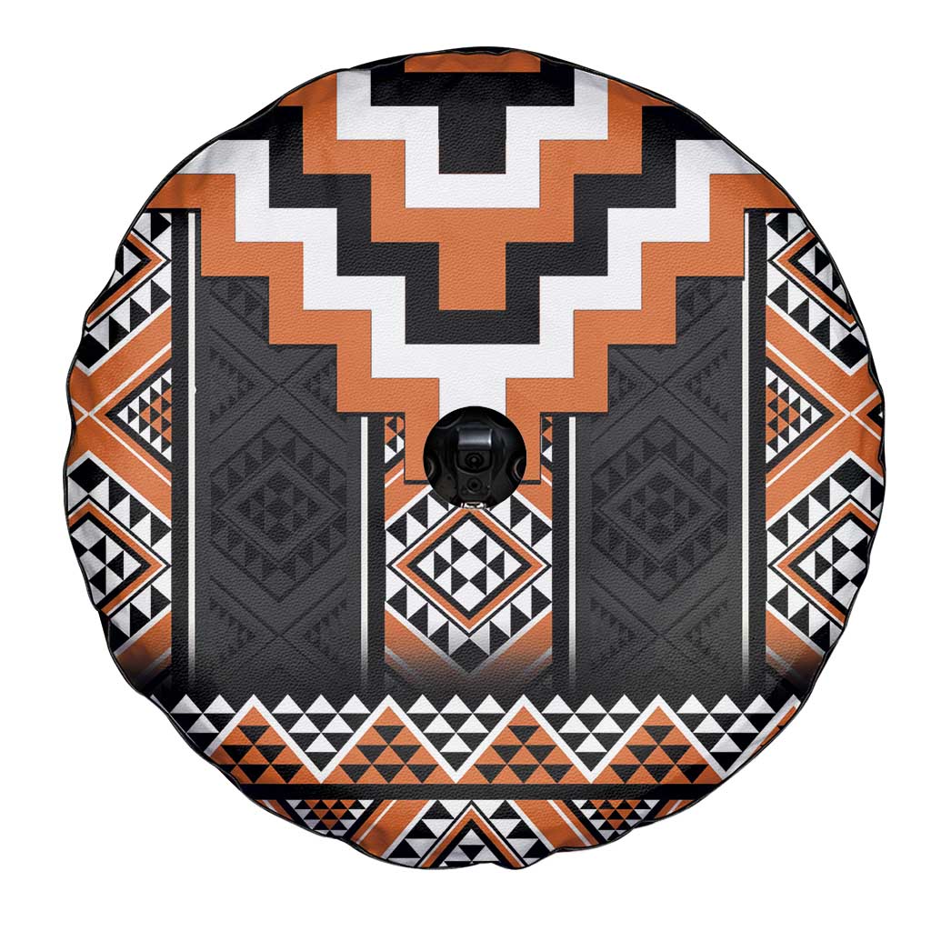 Orange Taniko Pattern Aotearoa Spare Tire Cover Niho Taniwha Mix Poutama LT14 - Polynesian Pride