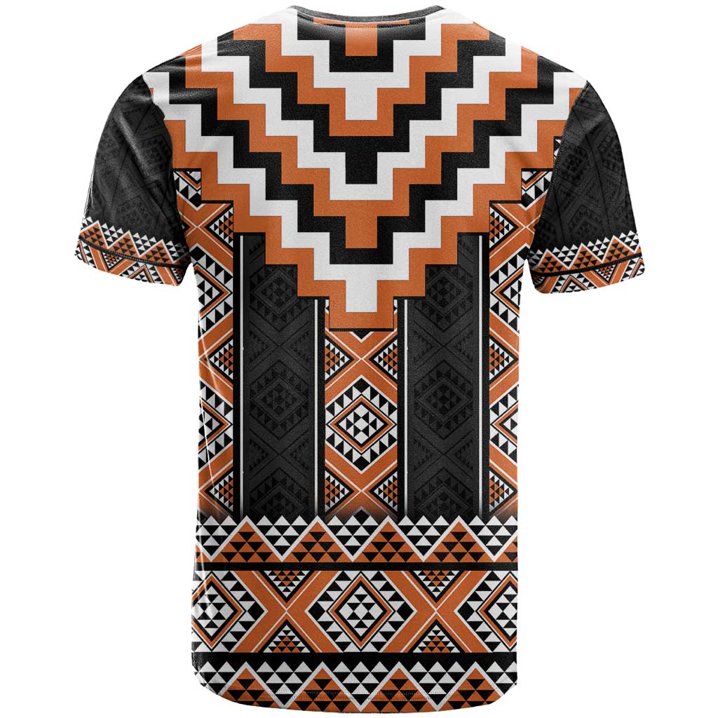 Orange Taniko Pattern Aotearoa T Shirt Niho Taniwha Mix Poutama LT14
