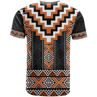 Orange Taniko Pattern Aotearoa T Shirt Niho Taniwha Mix Poutama LT14
