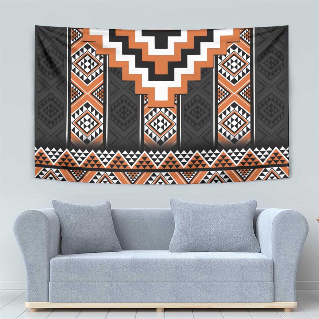 Orange Taniko Pattern Aotearoa Tapestry Niho Taniwha Mix Poutama