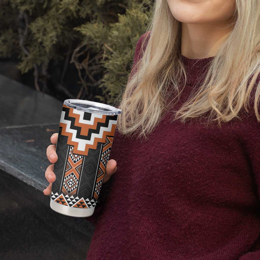 Orange Taniko Pattern Aotearoa Tumbler Cup Niho Taniwha Mix Poutama LT14 - Polynesian Pride