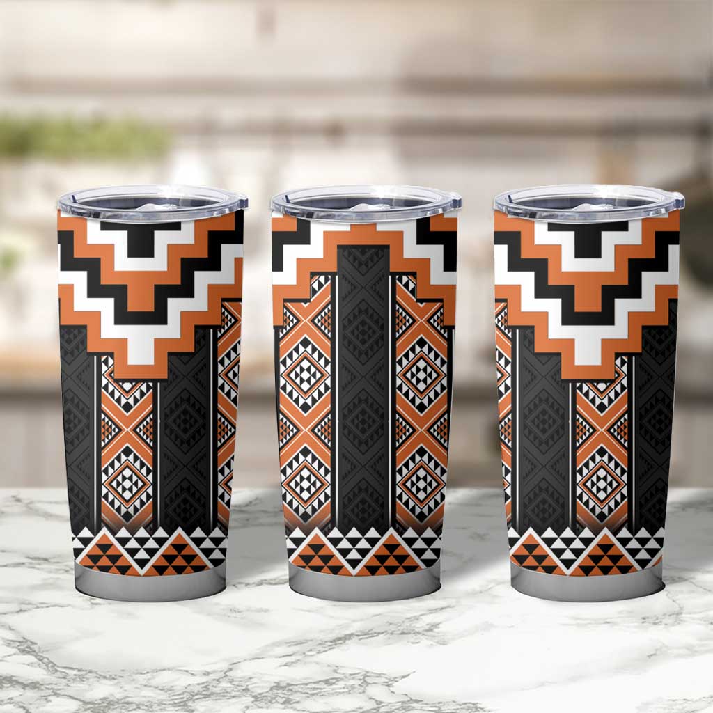 Orange Taniko Pattern Aotearoa Tumbler Cup Niho Taniwha Mix Poutama LT14 - Polynesian Pride