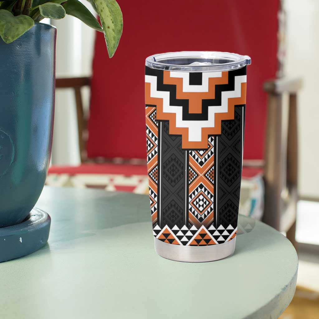 Orange Taniko Pattern Aotearoa Tumbler Cup Niho Taniwha Mix Poutama LT14 - Polynesian Pride
