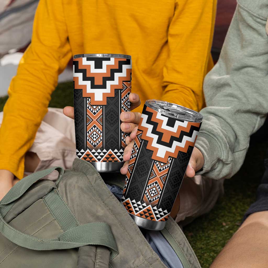 Orange Taniko Pattern Aotearoa Tumbler Cup Niho Taniwha Mix Poutama LT14 - Polynesian Pride