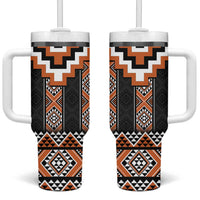 Orange Taniko Pattern Aotearoa Tumbler With Handle Niho Taniwha Mix Poutama LT14 One Size: 40 oz Orange - Polynesian Pride