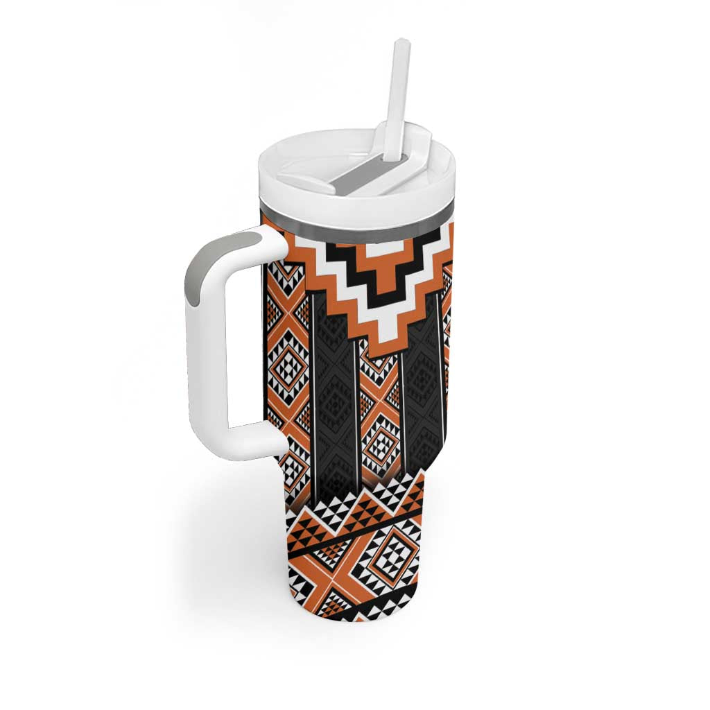 Orange Taniko Pattern Aotearoa Tumbler With Handle Niho Taniwha Mix Poutama LT14 - Polynesian Pride