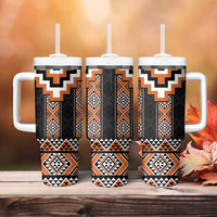 Orange Taniko Pattern Aotearoa Tumbler With Handle Niho Taniwha Mix Poutama LT14 - Polynesian Pride