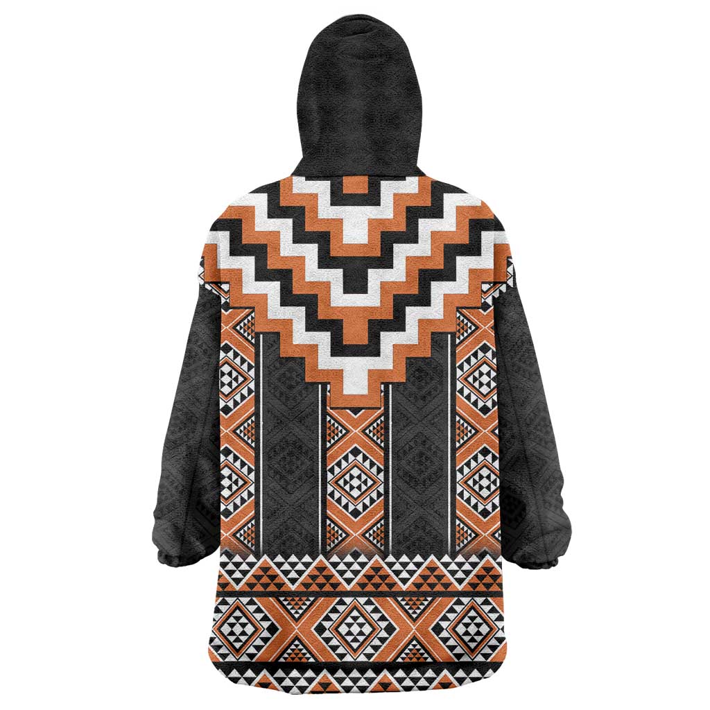 Orange Taniko Pattern Aotearoa Wearable Blanket Hoodie Niho Taniwha Mix Poutama LT14 - Polynesian Pride