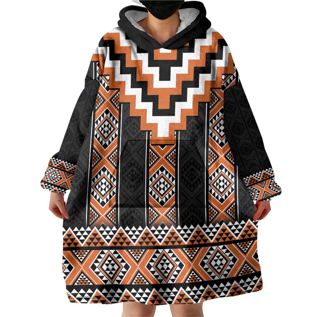 Orange Taniko Pattern Aotearoa Wearable Blanket Hoodie Niho Taniwha Mix Poutama LT14 - Polynesian Pride