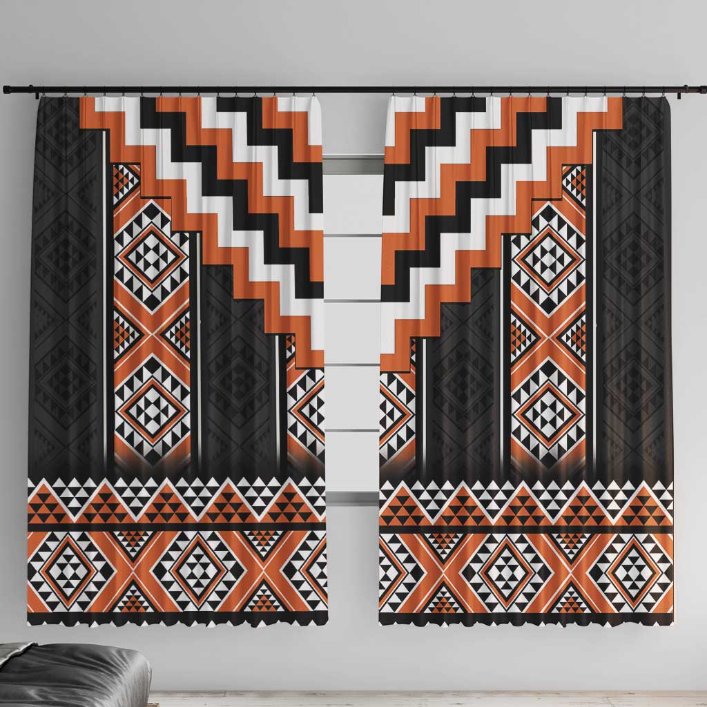 Orange Taniko Pattern Aotearoa Window Curtain Niho Taniwha Mix Poutama LT14 With Hooks Orange - Polynesian Pride