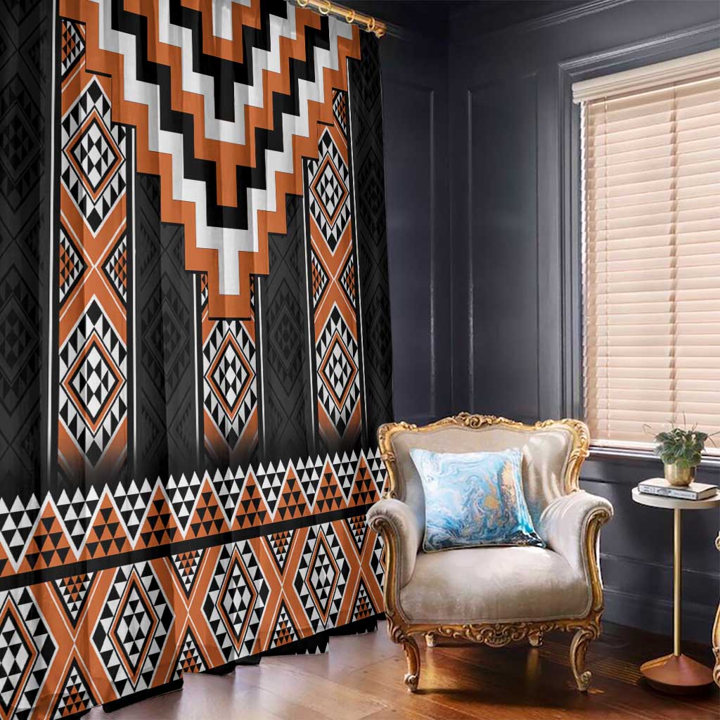 Orange Taniko Pattern Aotearoa Window Curtain Niho Taniwha Mix Poutama LT14 - Polynesian Pride