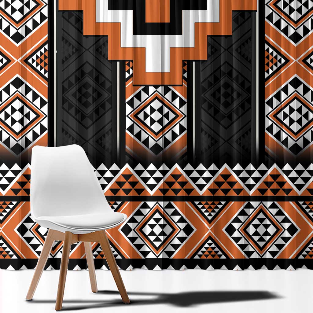 Orange Taniko Pattern Aotearoa Window Curtain Niho Taniwha Mix Poutama LT14 - Polynesian Pride