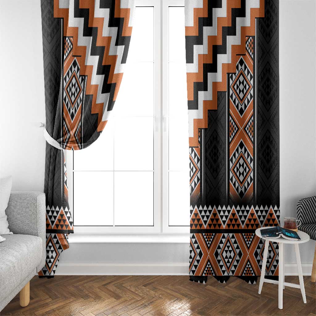 Orange Taniko Pattern Aotearoa Window Curtain Niho Taniwha Mix Poutama LT14 - Polynesian Pride