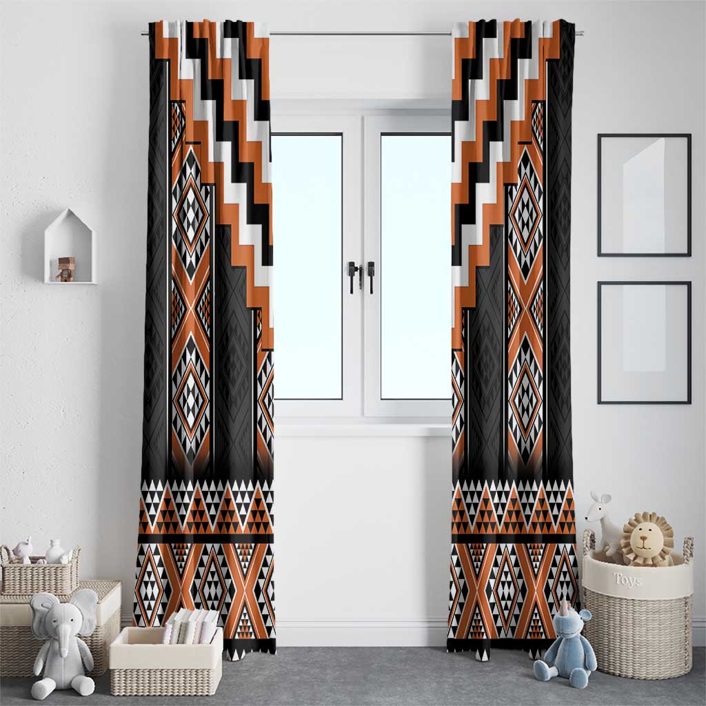Orange Taniko Pattern Aotearoa Window Curtain Niho Taniwha Mix Poutama LT14 - Polynesian Pride