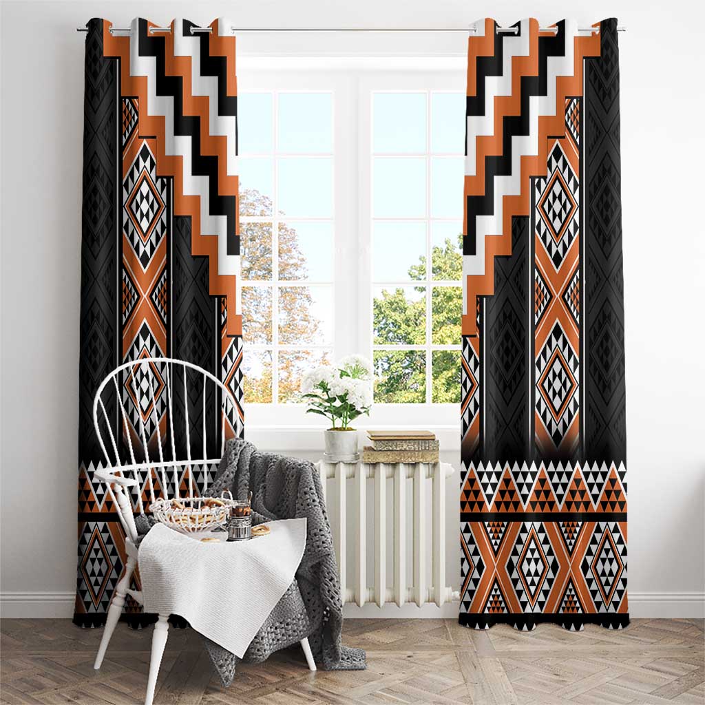 Orange Taniko Pattern Aotearoa Window Curtain Niho Taniwha Mix Poutama LT14 - Polynesian Pride