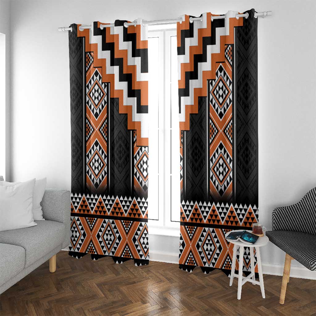 Orange Taniko Pattern Aotearoa Window Curtain Niho Taniwha Mix Poutama LT14 With Grommets Orange - Polynesian Pride