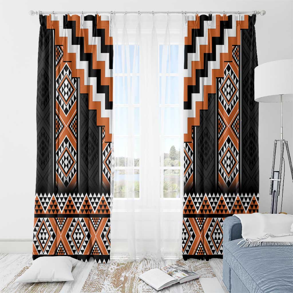 Orange Taniko Pattern Aotearoa Window Curtain Niho Taniwha Mix Poutama LT14 - Polynesian Pride