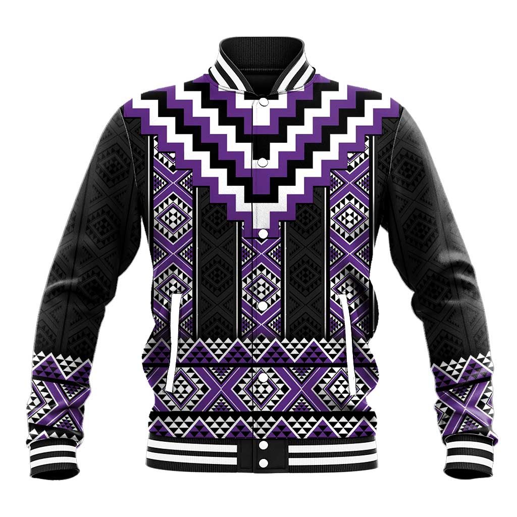 Purple Taniko Pattern Aotearoa Baseball Jacket Niho Taniwha Mix Poutama LT14 Unisex Purple - Polynesian Pride