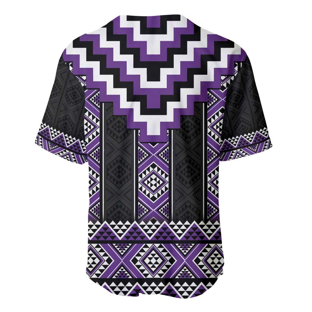 Purple Taniko Pattern Aotearoa Baseball Jersey Niho Taniwha Mix Poutama LT14