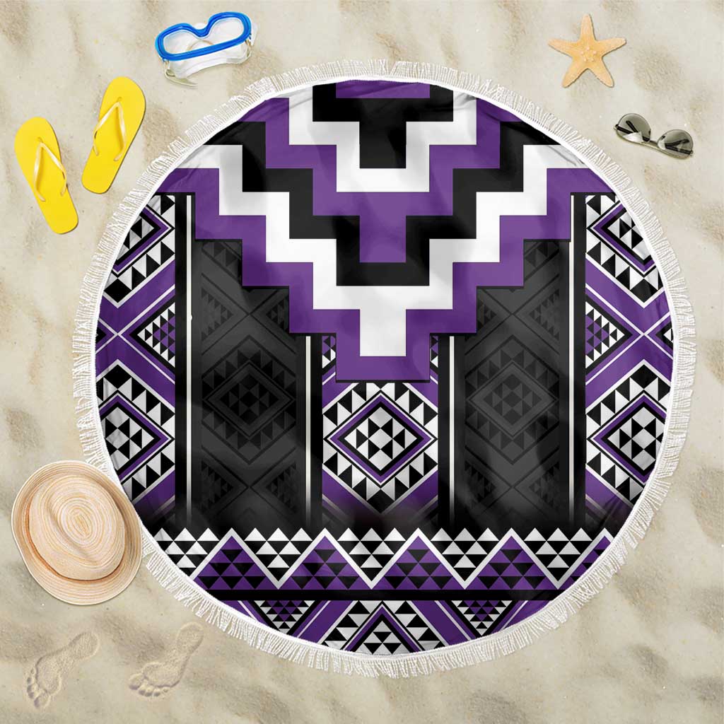 Purple Taniko Pattern Aotearoa Beach Blanket Niho Taniwha Mix Poutama LT14 One Size 150cm Purple - Polynesian Pride