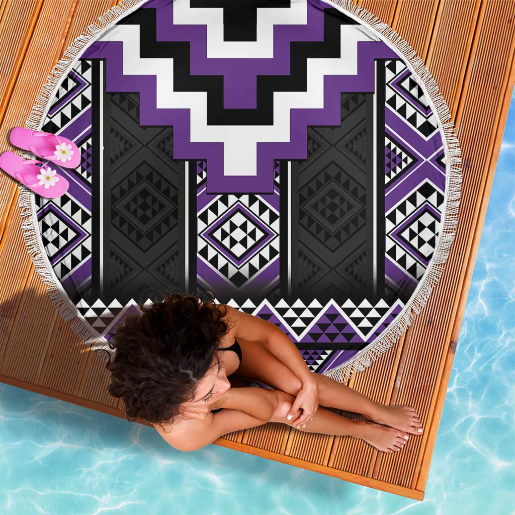 Purple Taniko Pattern Aotearoa Beach Blanket Niho Taniwha Mix Poutama LT14 - Polynesian Pride