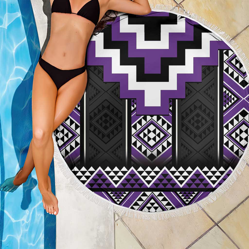 Purple Taniko Pattern Aotearoa Beach Blanket Niho Taniwha Mix Poutama LT14 - Polynesian Pride