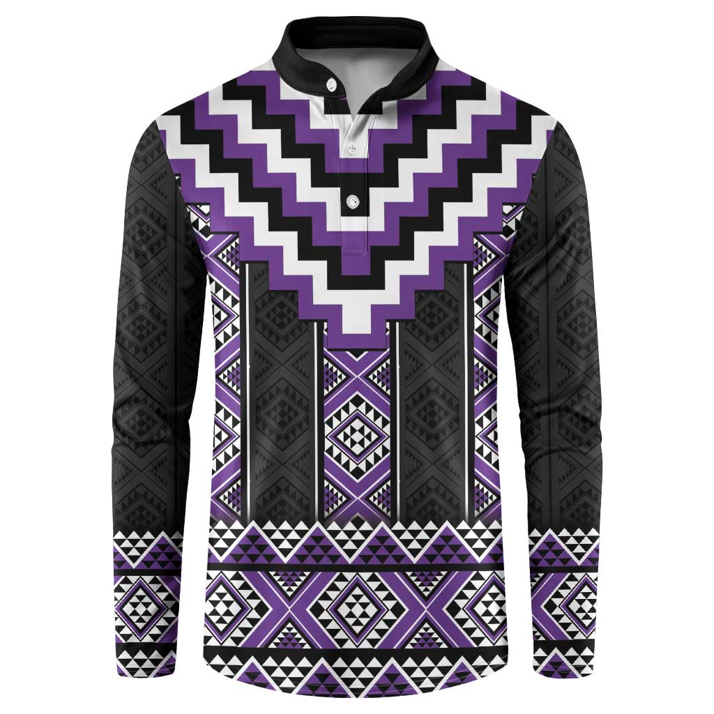 Purple Taniko Pattern Aotearoa Button Sweatshirt Niho Taniwha Mix Poutama LT14 Purple - Polynesian Pride