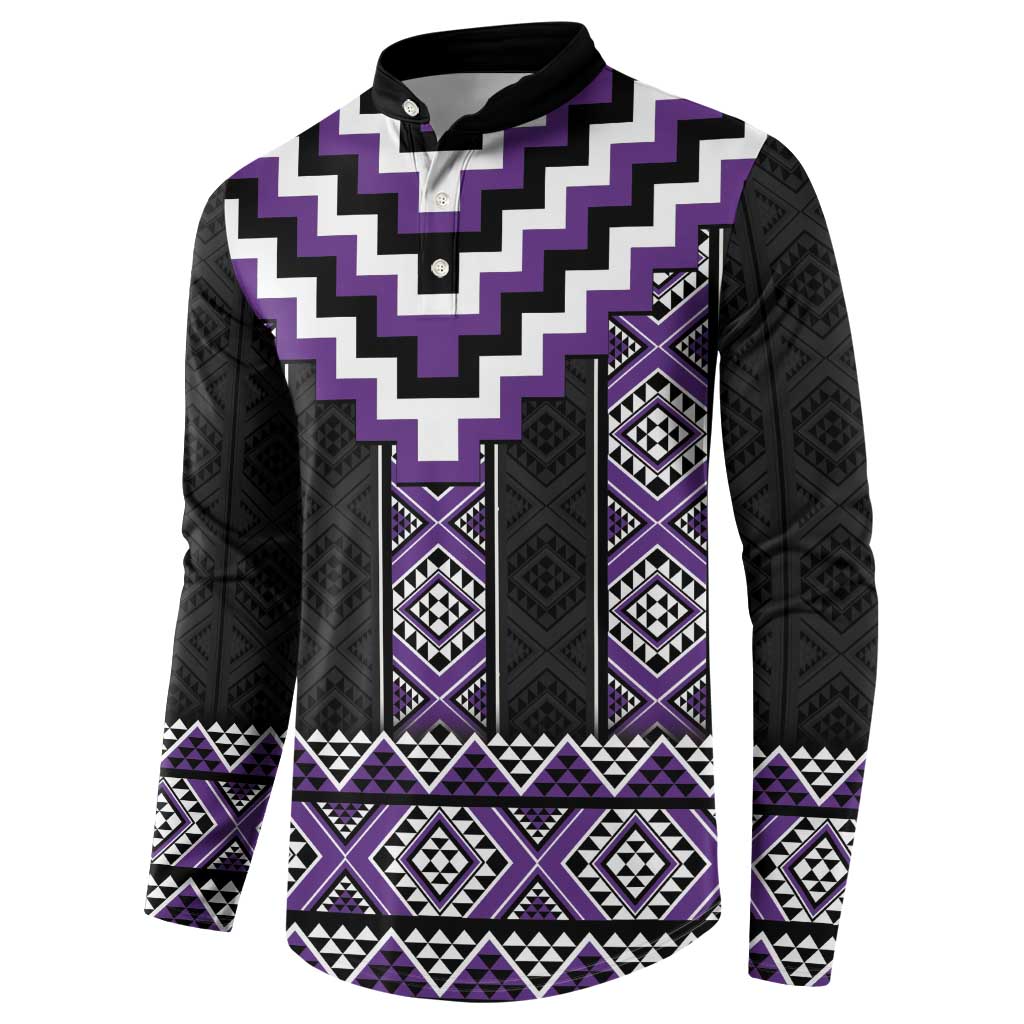 Purple Taniko Pattern Aotearoa Button Sweatshirt Niho Taniwha Mix Poutama LT14 - Polynesian Pride
