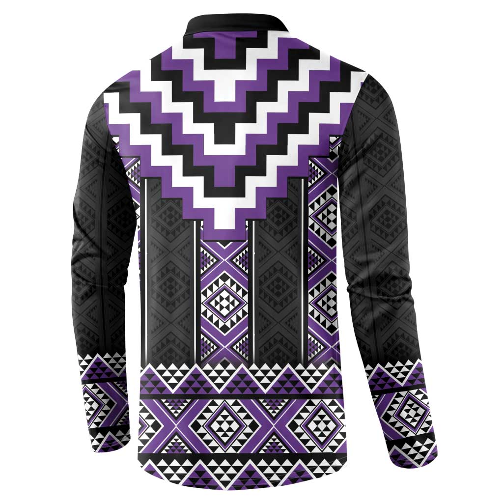 Purple Taniko Pattern Aotearoa Button Sweatshirt Niho Taniwha Mix Poutama LT14 - Polynesian Pride