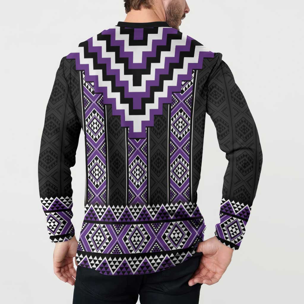 Purple Taniko Pattern Aotearoa Button Sweatshirt Niho Taniwha Mix Poutama LT14 - Polynesian Pride