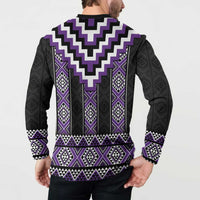 Purple Taniko Pattern Aotearoa Button Sweatshirt Niho Taniwha Mix Poutama LT14 - Polynesian Pride