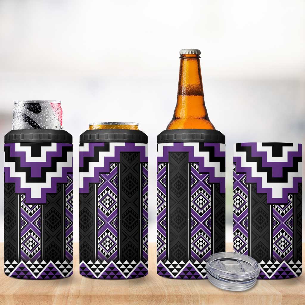 Purple Taniko Pattern Aotearoa 4 in 1 Can Cooler Tumbler Niho Taniwha Mix Poutama LT14 - Polynesian Pride