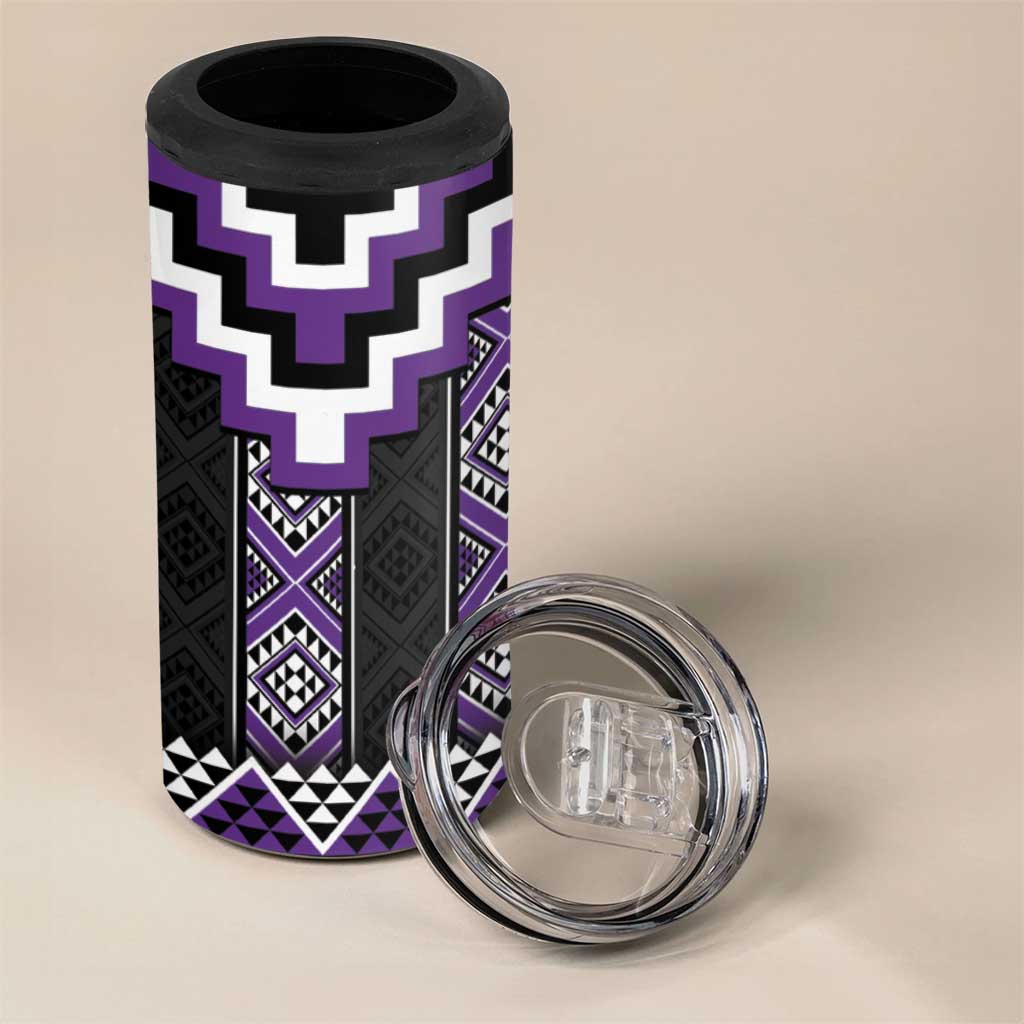 Purple Taniko Pattern Aotearoa 4 in 1 Can Cooler Tumbler Niho Taniwha Mix Poutama LT14 - Polynesian Pride