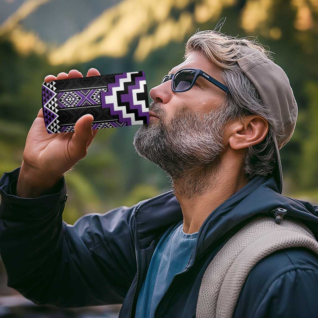 Purple Taniko Pattern Aotearoa 4 in 1 Can Cooler Tumbler Niho Taniwha Mix Poutama LT14 - Polynesian Pride