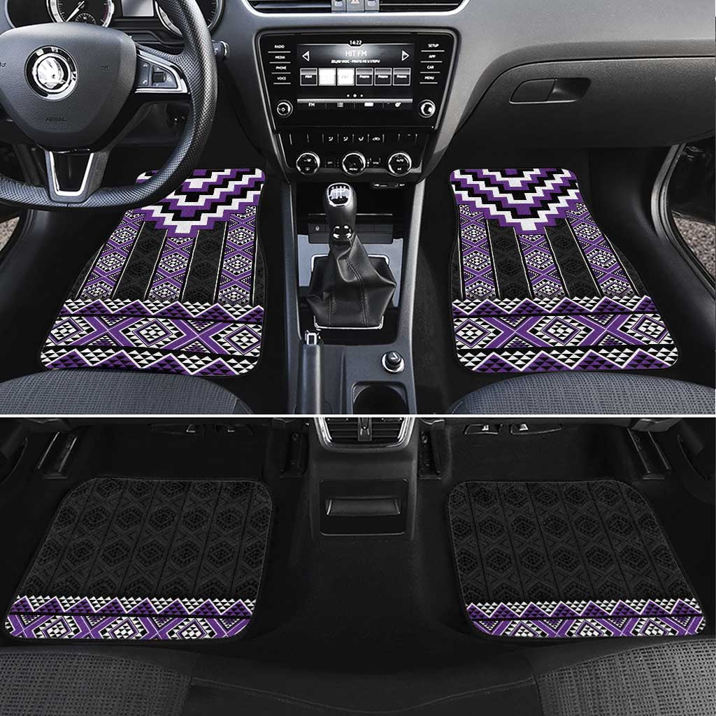 Purple Taniko Pattern Aotearoa Car Mats Niho Taniwha Mix Poutama LT14 Set 4pcs Purple - Polynesian Pride